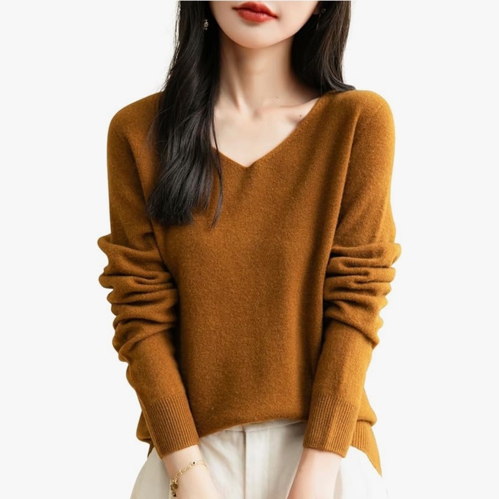 Merino/ Cashmere blend V-Neck Mustard Sweater